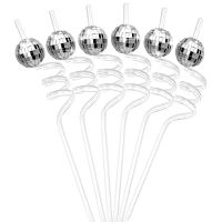 6pcs Mirror Disco Ball Straws 70s Disco Decorative Mini Disco Plastics Straw Disco Birthday Party Wedding Decorations Supplies