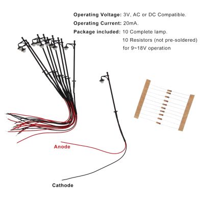 10pcs Model Railway Train 1:160 Lamp Lanterns Post Street Lights N Scale LEDs Warm White LYM21