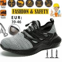 รองเท้าเซฟตี้ Safety shoes หัวเหล็ก สีดำ 8003 ไซส์ ทำลายรองเท้าไรเดอร์ผู้ชายและผู้หญิงเหล็กนิ้วเท้ารองเท้าความปลอดภัยทางอากาศเจาะหลักฐานทำงานรองเท้าผ้าใบรองเท้าระบายอากาศ