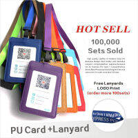 ที่ใส่รหัสหนัง PU Business Badge Card Holder with Necklace Lanyard LOGO Customize Print School Office Supplies-Kouzuo