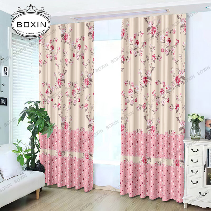 HOOK/Ring Type 3D Langsir Semi Blackout Printed Fabric Curtains Simple Shading Living Room Bedroom Balcony Curtains