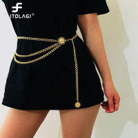 Women Fashion Belt High Waist Multilayer Long Tassel Belts for Female Gold Silver Color Metal Belt Flower Chain Waistband