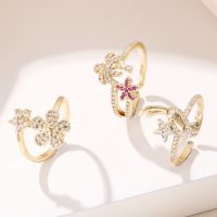 [COD] cross-border fashion coconut tree flower ring brass gold-plated micro-inlaid zircon temperament opening index finger