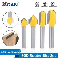 XCAN Slot Milling Cutter 1/4 Shank 90 Degrees V Groove Router Bit Core Ball Nose End Mill สําหรับเครื่องมืองานไม้