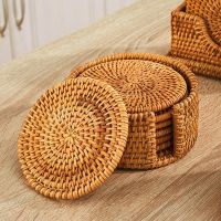 6Pcs/ Drink Coasters Set 13Cm For Kungfu Tea Accessories Round Tableware Placemat Dish Mat Rattan Weave Cup Mat Pad Diameter