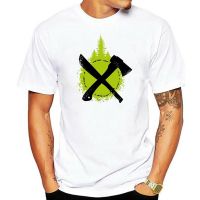 Top Tees Axe Machete With Trees ชุดลำลอง White MenS Crew Neck T Shirt Bushcraft