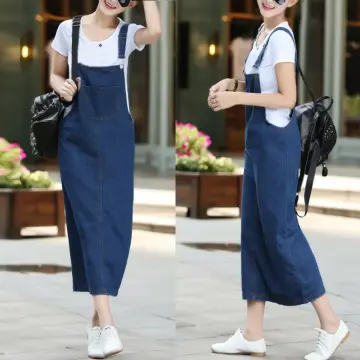 Women Casual Loose Denim Strap Dungaree Dress Overalls Jeans Long Pinafore  S-5XL 