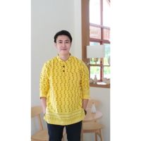 xaviery เสื้อพื้นเมืองลายขอชายสีเหลืองเเขนยาว