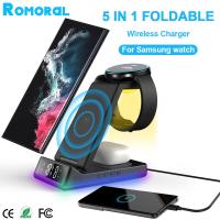 5 Em 1 Carregador Sem Fio Dobrável Suporte Rgb Dock Com Led ดิจิตอล Despertador Estão De Carregamento Rápido Pido Para Galaxy Watch 5/4 Pro Ativo 2 S22 S21 Ultra Airpods 13 2023สินค้าใหม่