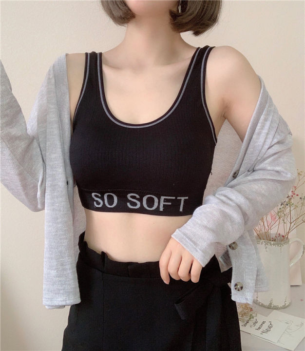 ricogirl-เสื้อบลาทรงสปอร์ต-เเต่งตัวหนังสือ-so-soft-ผ้าหนาอย่างดี-มีฟองน้ำในตัวเย็บติดอย่างดี-v55-สปอร์ตบลา