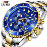 Gold Bule Watch Mens Watches Quartz Watch Men Luxury nd TEVISE Multifunction Sport Wristwatch Business Male Clock Relogio New