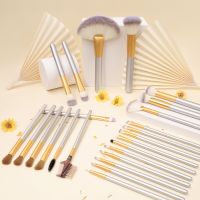 【cw】 6/24Pcs Sliver Makeup Brushes Set with Cosmetic Bag Powder Foundation Contour Blush Eyeshadow Blending Liner Beauty Tools