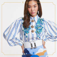 Kloset Embellished Floral Shirt(SS20-T029) เสื้อแฟชั่น เสื้อปักดีเทล เสื้อแขนยาว เสื้อผ้าแฟชั่น