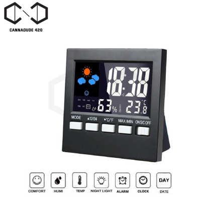เครื่องวัดอุณหภูมิ ความชื้น วันที่ นาฬิกา วัดในเต้นท์ วัดในห้อง LCD Digital Hygrometer Thermometer Temperature Humidity Meter Room Indoor Clock Cannadude420
