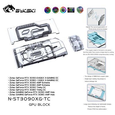 Bykski GPU Water Cooling Block พร้อม Active Backplane,Waterway Back Plate Cooler สำหรับ Zotac RTX 3090 3080 Gaming OC N-ST3090XG-TC