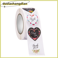 [Duola] 500PCS/ROLL Heart ขอขอบคุณสติ๊กเกอร์ดอกไม้ตกแต่งรูปลอกสติกเกอร์ปิดผนึก