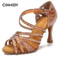 Rhinestone Dance Shoes Women Tango Salsa Latin Dance Shoes Ballroom Dance Heels Soft Sole Women Sandals Ladies Wedding Shoes