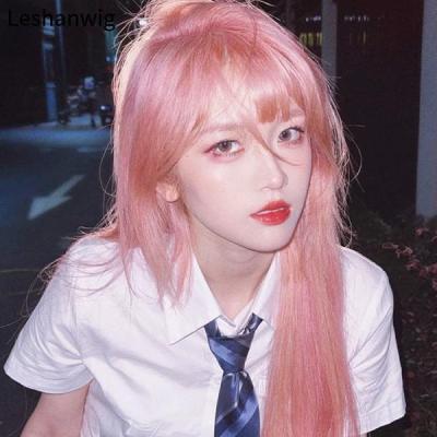 Wig WomensjkLong Straight Hair Internet Celebrity Realistic Light Pink NaturallolitaElegant Fluffy Korean Hairstyle Full-Head Wig