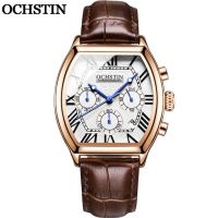 ⌚OCHSTIN นาฬิกาควอตซ์สำหรับผู้ชาย,นาฬิกากระเป๋าใส่นามบัตรหนังแท้ทองคำสีกุหลาบนาฬิกากีฬาโครโนกราฟนาฬิกาข้อมือรูปสี่เหลี่ยม