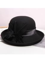 2022 Wide Curl Brim Fedora Ladies Large Flower Felt Hat Woman Winter Elegant 100 Wool Hat