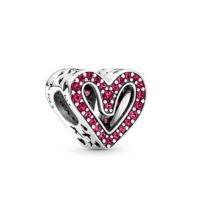 [พร้อมส่ง สินค้าแท้ ?] Pandora Sparkling Ruby Red Freehand Heart Charm