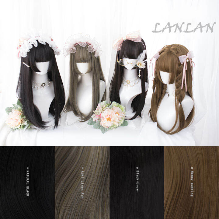 hot-as-long-straight-wigs-with-bang-for-women-black-brown-วิกผมสังเคราะห์ทนความร้อนแบบเต็มวิกผมแอฟริกันอเมริกันที่ชื่นชอบ