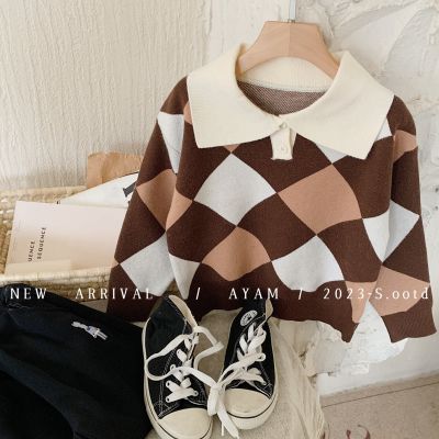 Boy Sweater Baby Striped Plaid Sweater Knitted Childrens Clothing Autumn And Winter Thickening Plus Velvet Warm Boy Sweater New