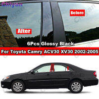 สำหรับโตโยต้า2002-2005 Camry ACV30 XV30เคลือบเงาสีดำคาร์บอนไฟเบอร์กระจกผล PC วัสดุสติ๊กเกอร์อุปกรณ์จัดแต่งทรงผม6ชิ้นรถหน้าต่างประตูคอลัมน์ B C เสาโพสต์ปกตัด