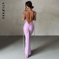 【YF】 BoozRey Backless Sling Sleeveless O-Neck Pure Lust Slim Dress 2023 Summer Casual Solid Midi Dresses for Women Beach Party