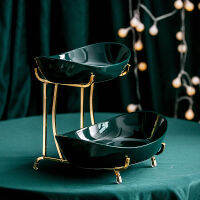 Ceramic Dark Green Fruit Bowl Creative Decoration Metal Rack Snack Tray Living Room Dining Table Tabletop Display Trays Crafts