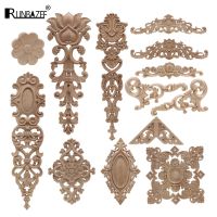 European Decoration Retro Natural Wood Applique Onlay Decal Rubber Figurines Floral Large Rose Crown Leaves Vintage Home Decor