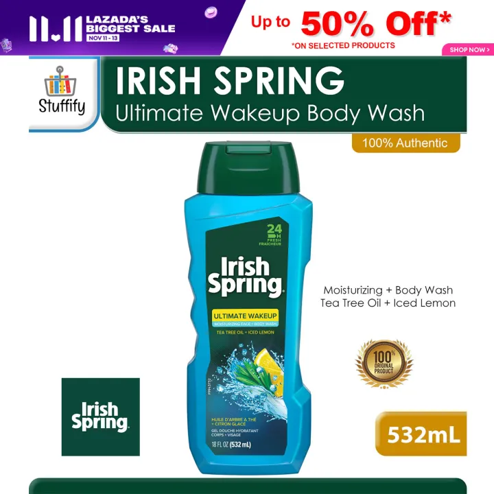 IRISH SPRING Ultimate Wake Up Tea Tree Face & Body Wash for Men 18 fl