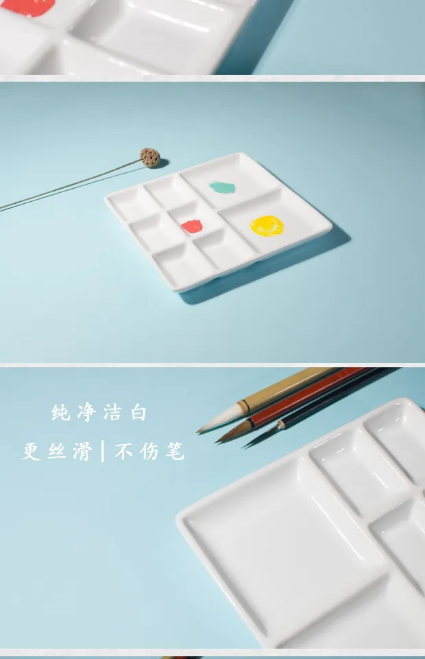 Large Square Ceramic Palette Chinese Painting Watercolor Oil Painting with  8 Grid Pure White Pigment Dish Art Supplies