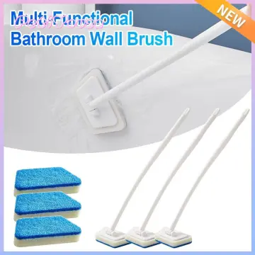 1pc Long Handle Bathroom Cleaning Sponge with Removable Ceramic Tile Brush  - Multi-Functional Floor and Tub Cleaning Tool for Easy and Effective Clean