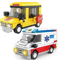 City Car Series Building Blocks Ambulance  School Bus Camper Model Truck Bricks Children Educational Assembly Toy Boy Gift Building Sets