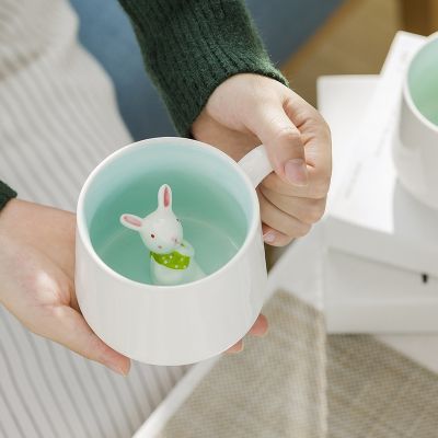 【High-end cups】 400มิลลิลิตรน่ารักสัตว์แก้วเซรามิกการ์ตูนกาแฟนมชาถ้วยอาหารเช้าของขวัญแปลกใหม่แก้ว