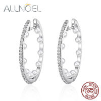 ALLNOEL 925 Sterling Silver Earrings For Women Handmade Pearl Earrings Real Platinum Fashion Jewelry Engagement Wedding Jewelry