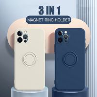 Magnetic Stand Liquid Silicone Phone Case For iPhone 11 12 13 14 Pro Max XS Max X XR 13 14 Pro Max Soft Finger Ring Holder Cover  Screen Protectors