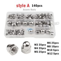 140/90pcs Acorn Nut Set M3 M4 M5 M6 M8 M10 M12 Hexagon Dome Cap Nut Set Stainless Steel Blind Nut Assortment Kit Nails Screws Fasteners