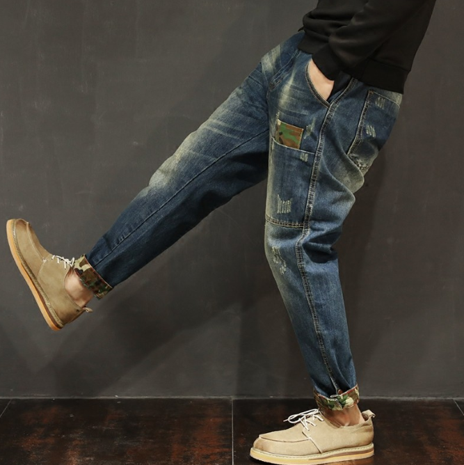 migrant-ready-stock-mens-jeans-harem-pant-vintage-patched-individual-denim-trouser