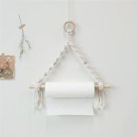 ☽卍 Vintage 30cm Handmade Paper Towel Holder Wooden Paper Roll Holder Bathroom Paper Holder Cotton Rope Vintage Tissue Storage