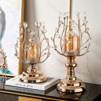 Crystal Glass Candle Holder New Classical Room Decor Metal Candlestick Golden Table Ornaments Luxury Home Decoration Desk Home