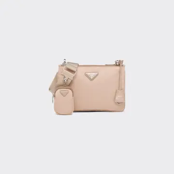 Prada Cameo Beige Saffiano and leather wallet with shoulder strap