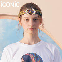 iCONiC YELLOW BAROQUE HEADBAND #6173 ที่คาดผมยืด ขนาด50x3cm. ยืดได้ตามศรีษะ แต่งเครื่องประดับทองและมุก ที่คาดผม