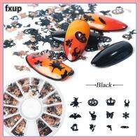 FXUP แผ่นโลหะติดเล็บงานศิลปะสำหรับตกแต่งฟักทองแม่มดสีดำเล็บสีทองแวววาวเล็บฮาโลวีนสะเก็ดโลหะคริสต์มาส