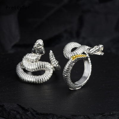 แหวนเงินรูปงูขนาดใหญ่ย้อนยุคสำหรับผู้ชายผู้หญิง,แหวนเงินแบบปรับขนาดได้ของขวัญเครื่องประดับแหวนงู