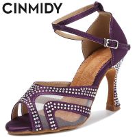 1 CINMIDY รองเท้าเต้นรำลาตินของผู้หญิงซัลซ่ามาตรฐานแห่งชาติส้นสำหรับเต้นรำผู้หญิงเงียบในร่มรองเท้างานแต่งงาน7.5เซนติเมตร