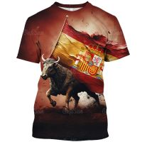 เสื้อยืดผู้ชายสเปน Bullfighting 3d พิมพ์เสื้อผ้าผู้ชายรูปแบบ Bullhead เสื้อยืดลำลองแขนสั้นผู้ชายขนาดใหญ่ด้านบน