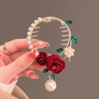 Red Rose Hair Clip Fashion Elegant Pearl Hair Accessories For Wedding