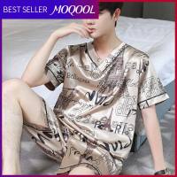 MOQOOL ชุดนอนของผู้ชาย,ชุดสองชิ้นสำหรับใส่อยู่บ้านตัวใหญ่เนื้อบางใส่ในฤดูร้อน